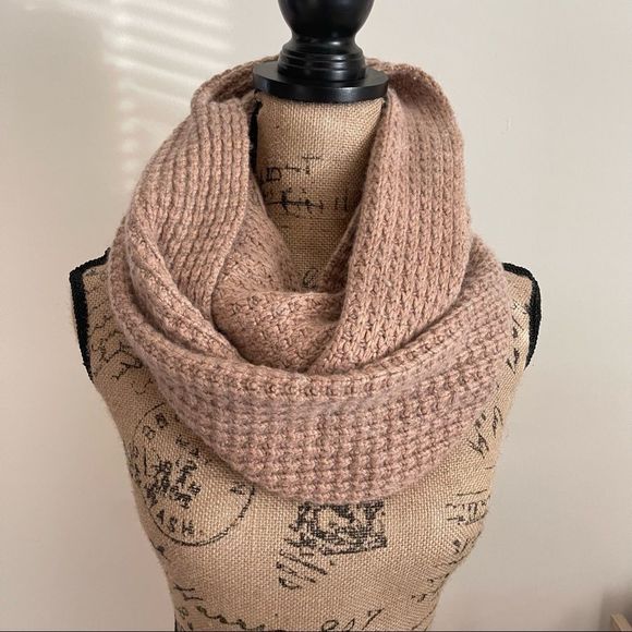 J. Crew Accessories - J. Crew Chunky Waffle Knit Tan Lambs Wool Infinity Scarf